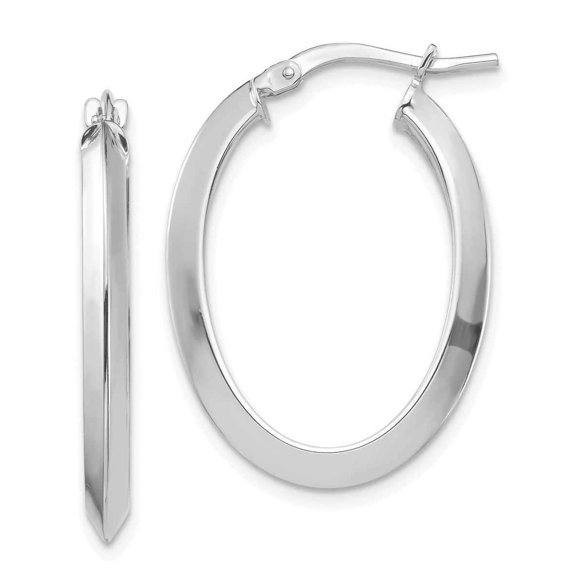 14k White Gold Polished 3.5mm Knife Edge Oval Hoop Earrings-TF1399W