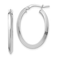14k White Gold Polished 3.5mm Knife Edge Oval Hoop Earrings-TF1399W