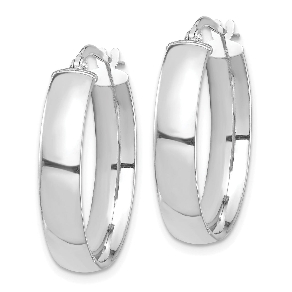 14k White Gold High Polished 5mm Hoop Earrings-TF1402W