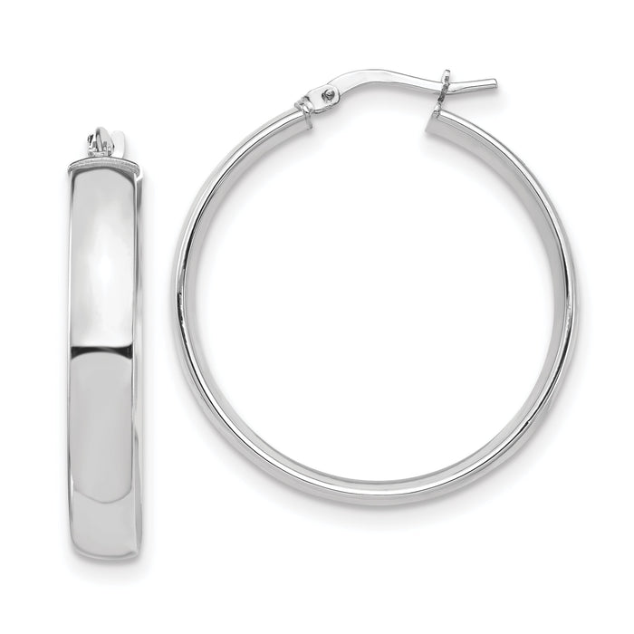 14k White Gold High Polished 5mm Hoop Earrings-TF1403W