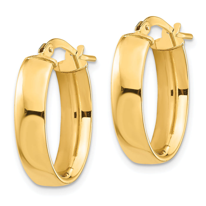 14k High Polished 5mm Oval Hoop Earrings-TF1406