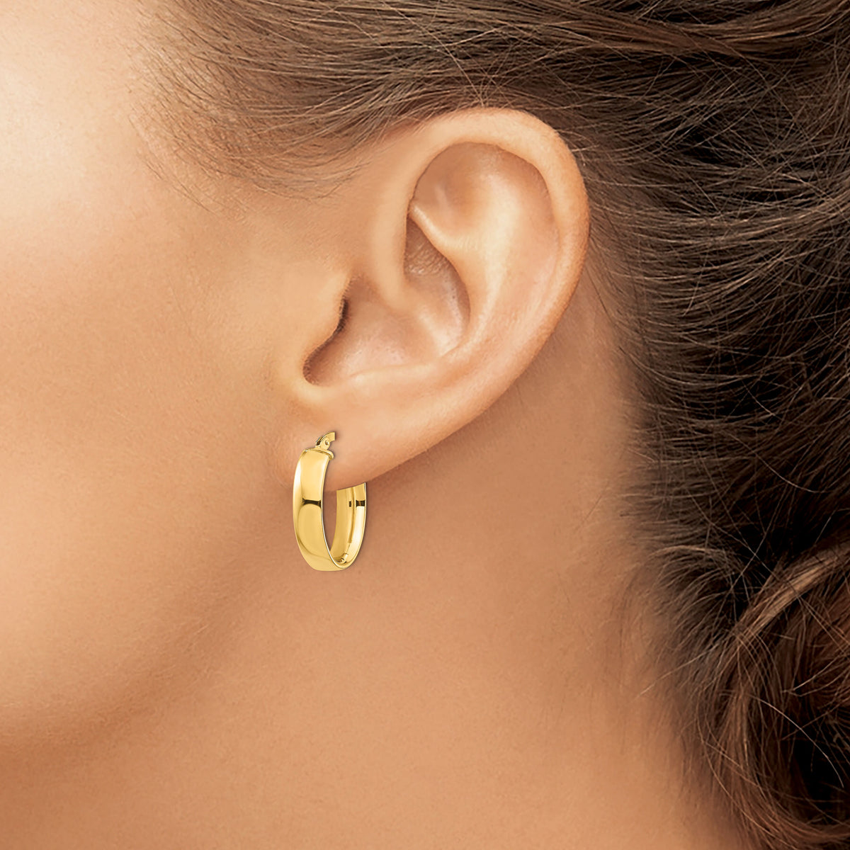 14k High Polished 5mm Oval Hoop Earrings-TF1406