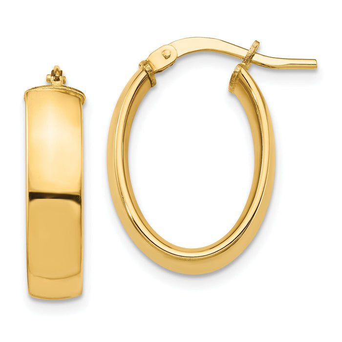 14k High Polished 5mm Oval Hoop Earrings-TF1406