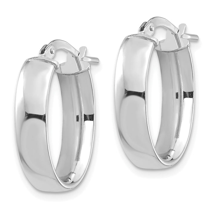14k White Gold High Polished 5mm Oval Hoop Earrings-TF1406W