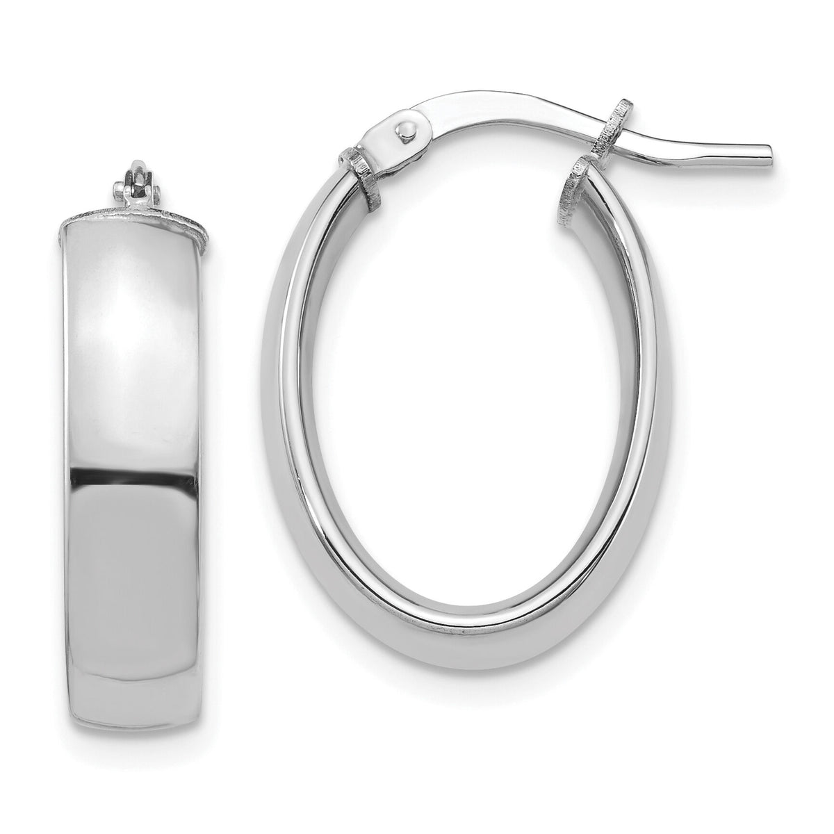 14k White Gold High Polished 5mm Oval Hoop Earrings-TF1406W