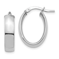 14k White Gold High Polished 5mm Oval Hoop Earrings-TF1406W