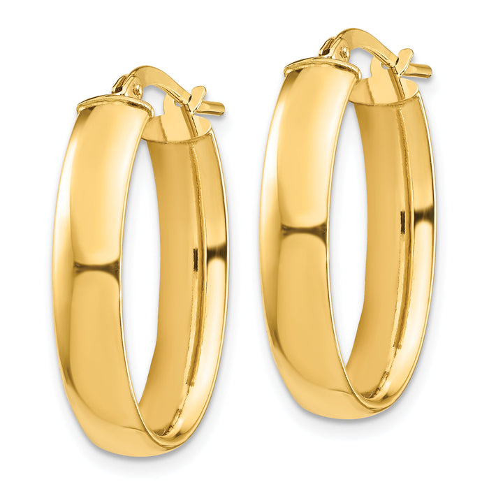 14k High Polished 5mm Oval Hoop Earrings-TF1407
