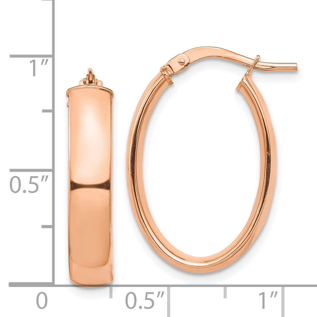 14k Rose Gold High Polished 5mm Oval Hoop Earrings-TF1407R
