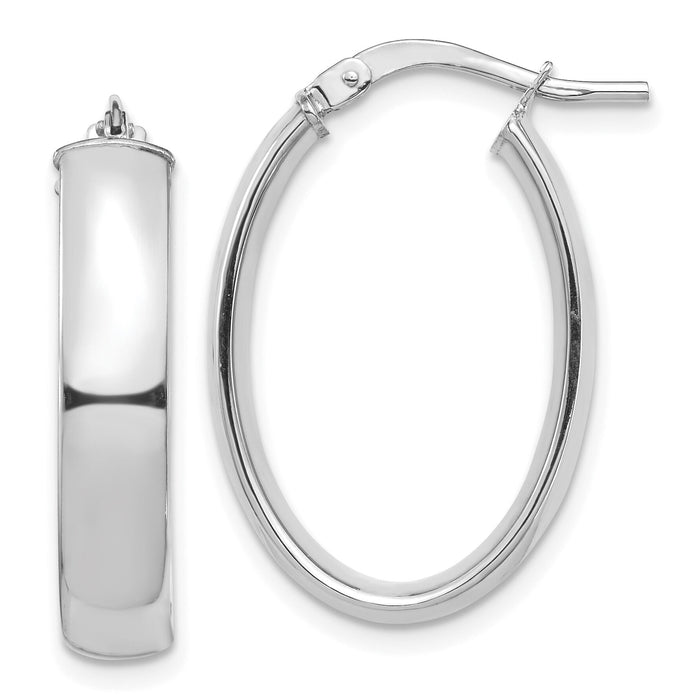 14k White Gold High Polished 5mm Oval Hoop Earrings-TF1407W