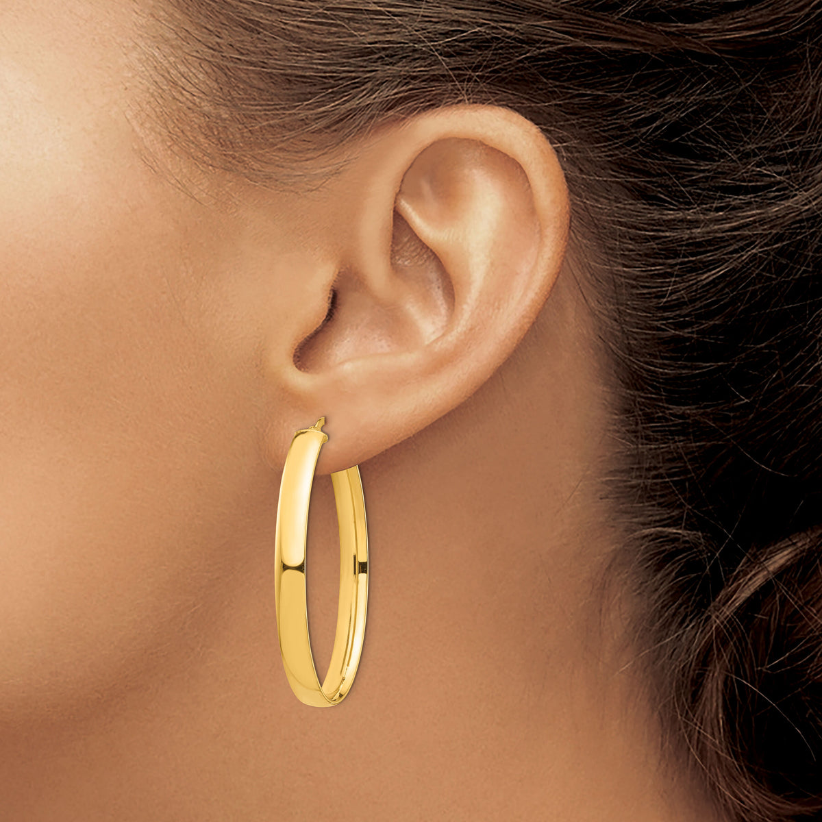 14k High Polished 5mm Oval Hoop Earrings-TF1410