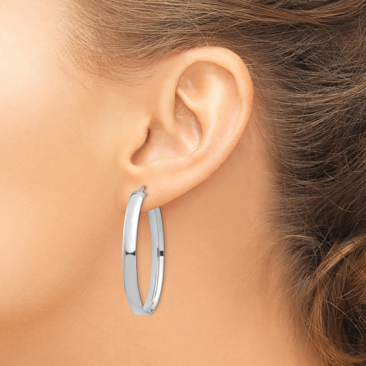 14k White Gold High Polished 5mm Oval Hoop Earrings-TF1410W