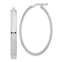 14k White Gold High Polished 5mm Oval Hoop Earrings-TF1410W