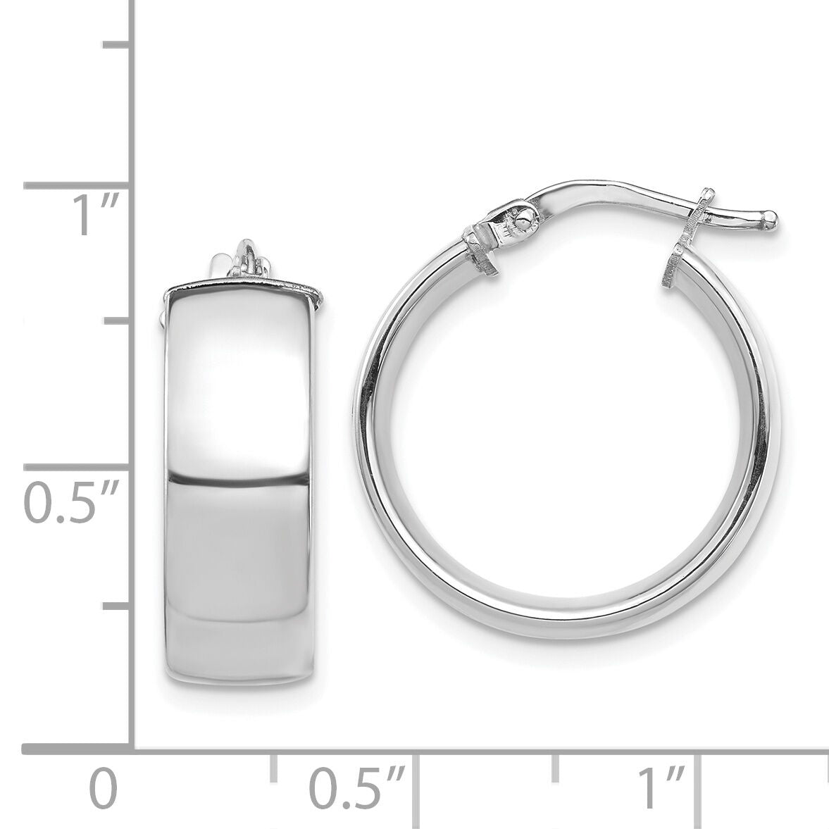 14k White Gold High Polished 7mm Hoop Earrings-TF1412W