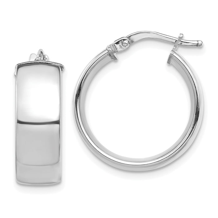 14k White Gold High Polished 7mm Hoop Earrings-TF1412W