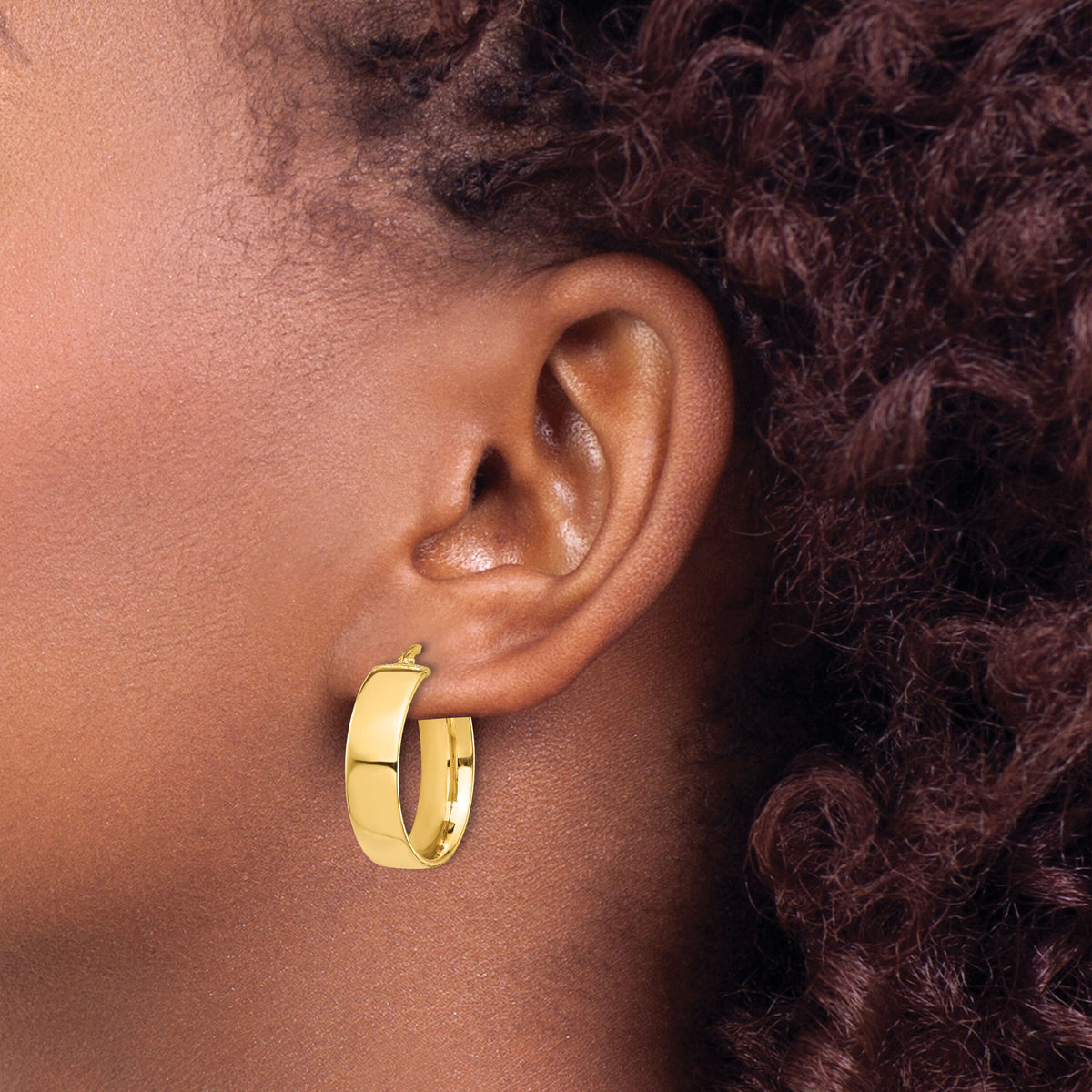 14k High Polished 7mm Hoop Earrings-TF1413