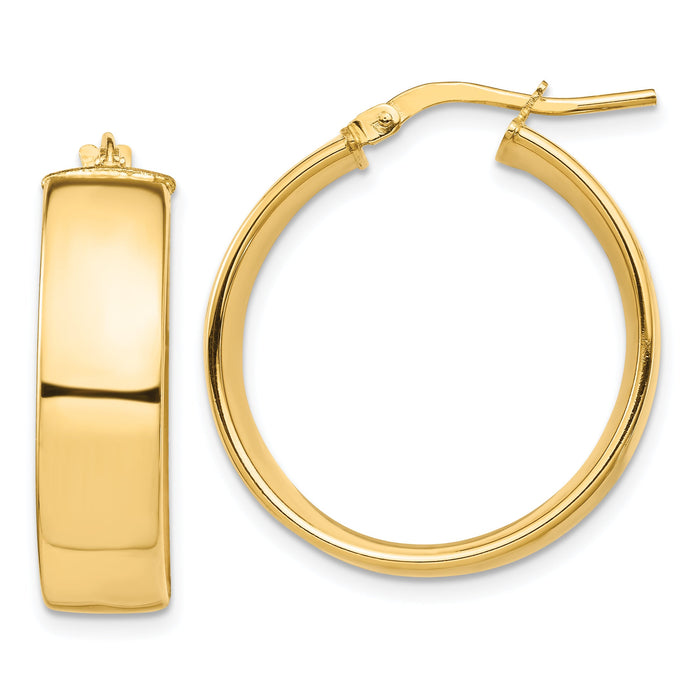 14k High Polished 7mm Hoop Earrings-TF1413