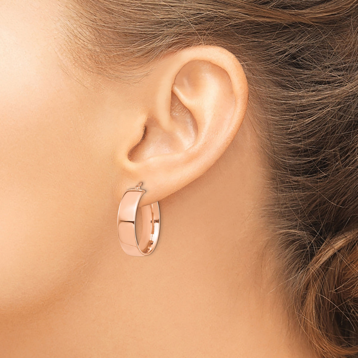 14k Rose Gold High Polished 7mm Hoop Earrings-TF1413R