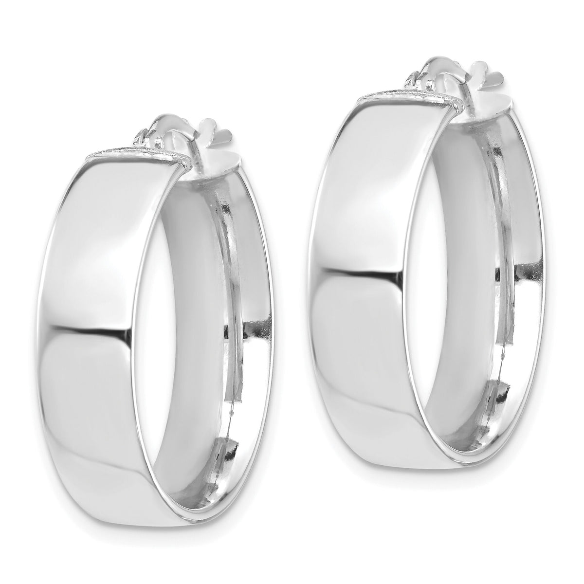 14k White Gold High Polished 7mm Hoop Earrings-TF1413W