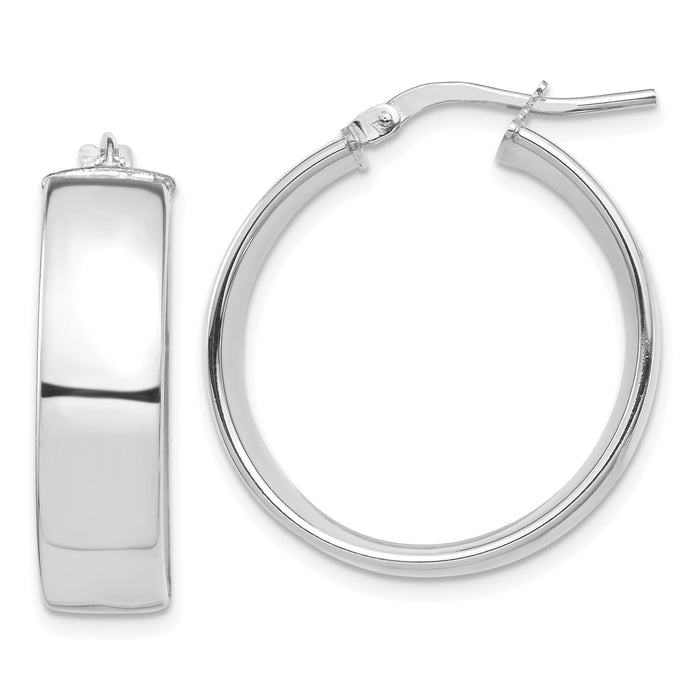 14k White Gold High Polished 7mm Hoop Earrings-TF1413W
