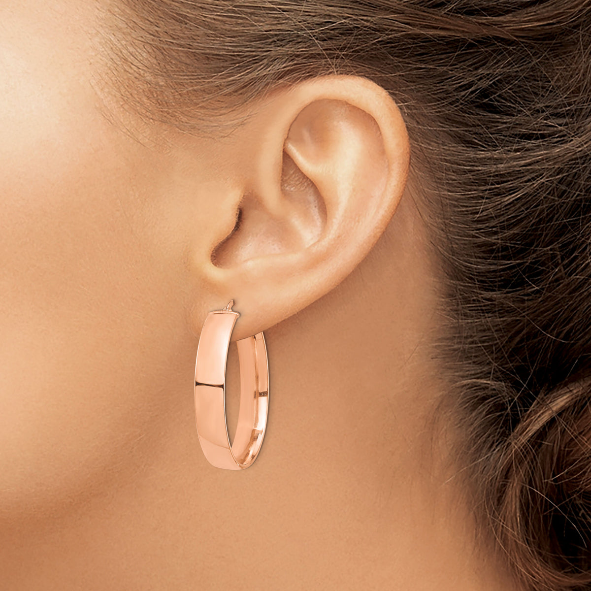 14k Rose Gold High Polished 7mm Hoop Earrings-TF1415R