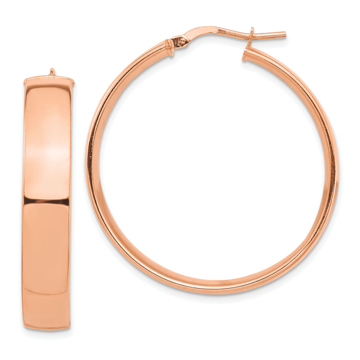 14k Rose Gold High Polished 7mm Hoop Earrings-TF1415R