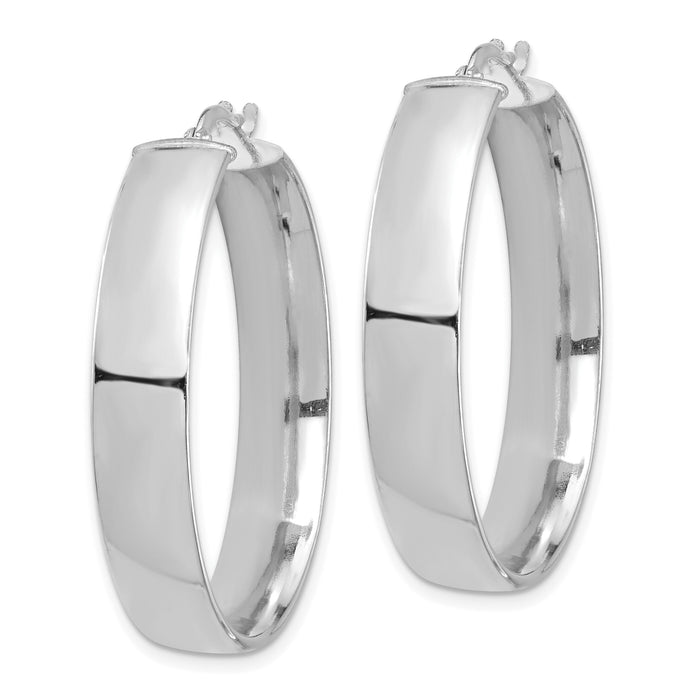 14k White Gold High Polished 7mm Hoop Earrings-TF1415W