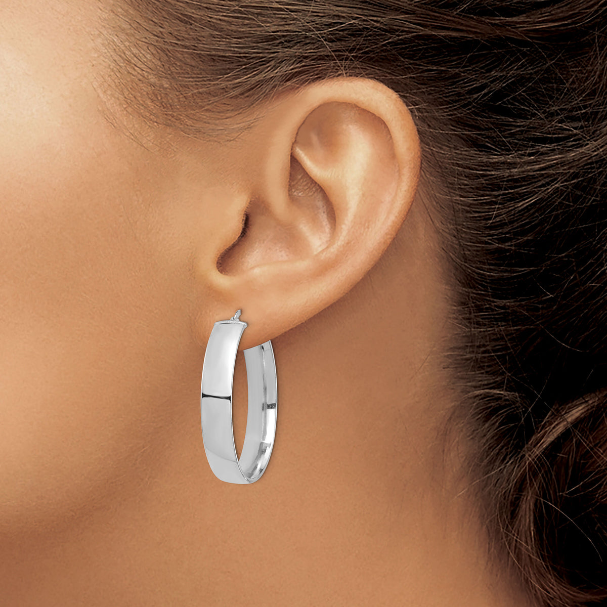14k White Gold High Polished 7mm Hoop Earrings-TF1415W