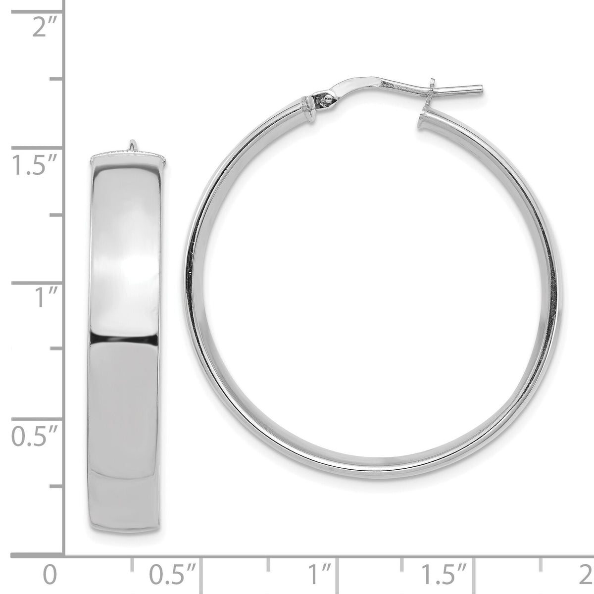 14k White Gold High Polished 7mm Hoop Earrings-TF1415W