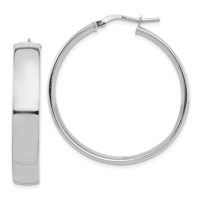 14k White Gold High Polished 7mm Hoop Earrings-TF1415W
