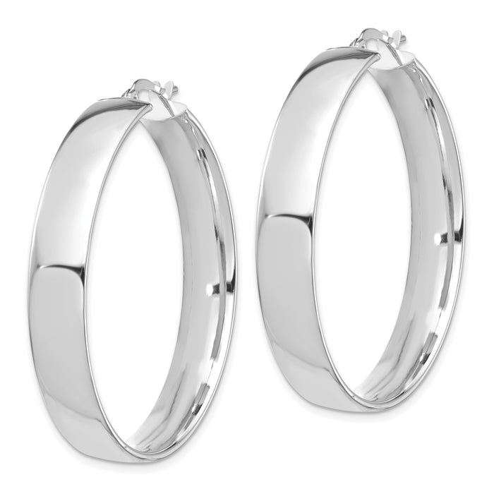 14k White Gold High Polished 7mm Hoop Earrings-TF1416W