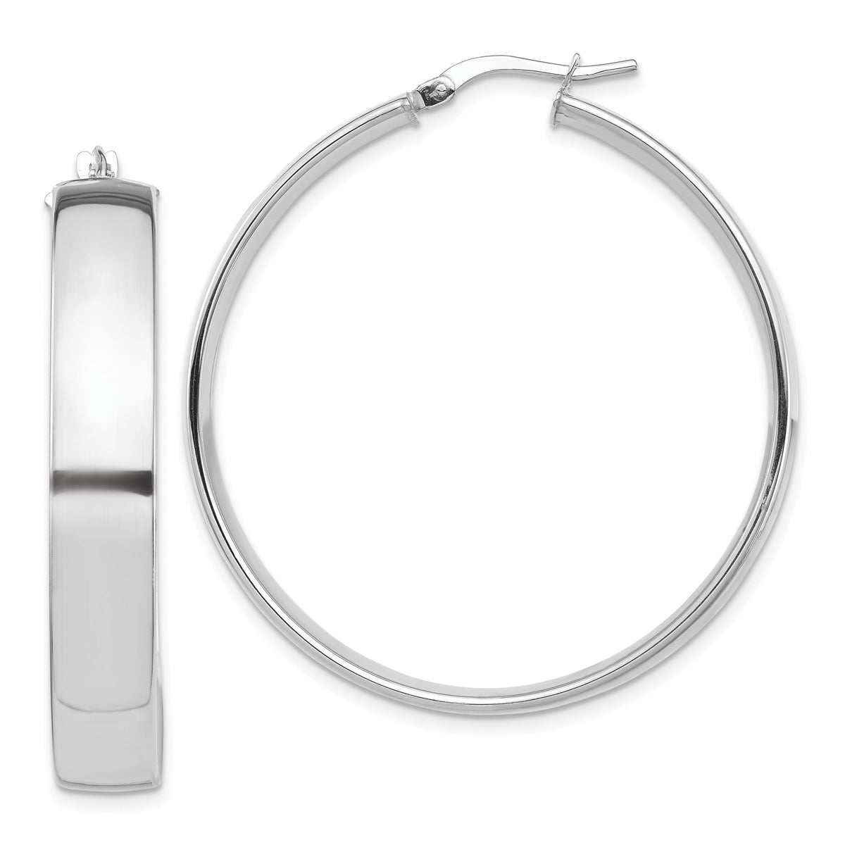 14k White Gold High Polished 7mm Hoop Earrings-TF1416W