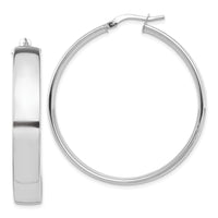 14k White Gold High Polished 7mm Hoop Earrings-TF1416W