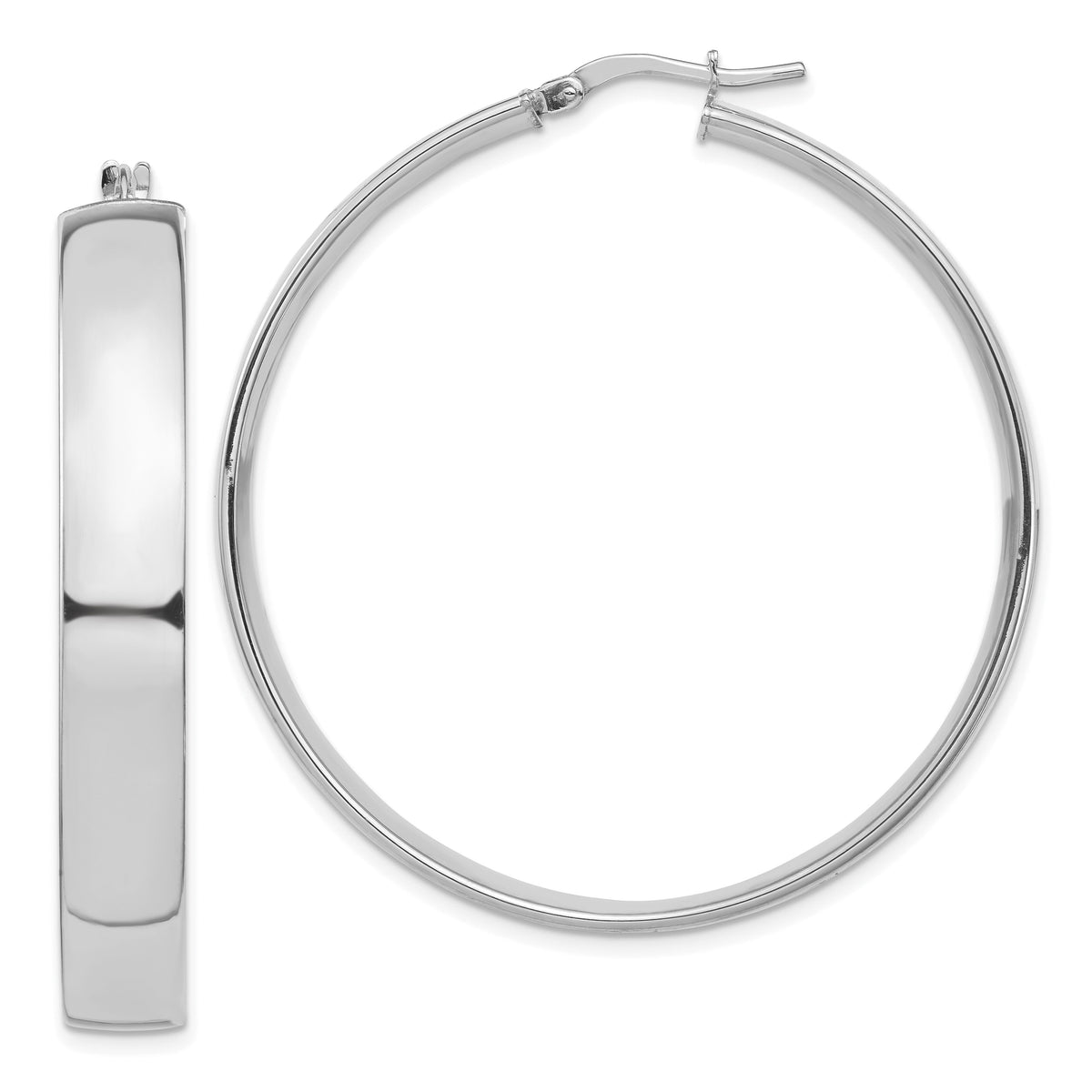 14k White Gold High Polished 7mm Hoop Earrings-TF1417W