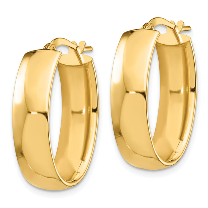 14k High Polished 7mm Oval Hoop Earrings-TF1418