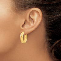 14k High Polished 7mm Oval Hoop Earrings-TF1418