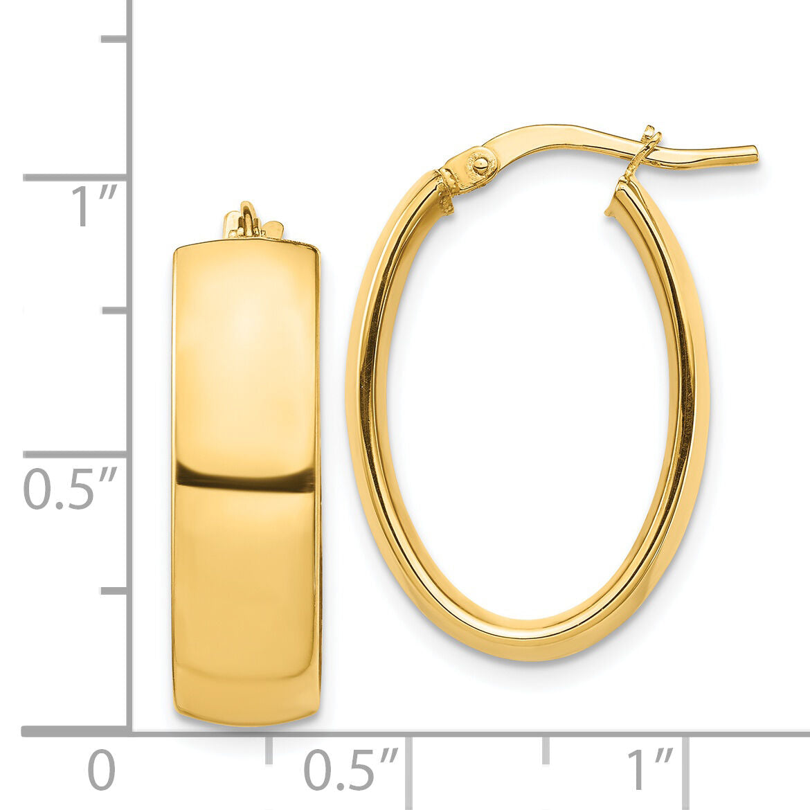 14k High Polished 7mm Oval Hoop Earrings-TF1418