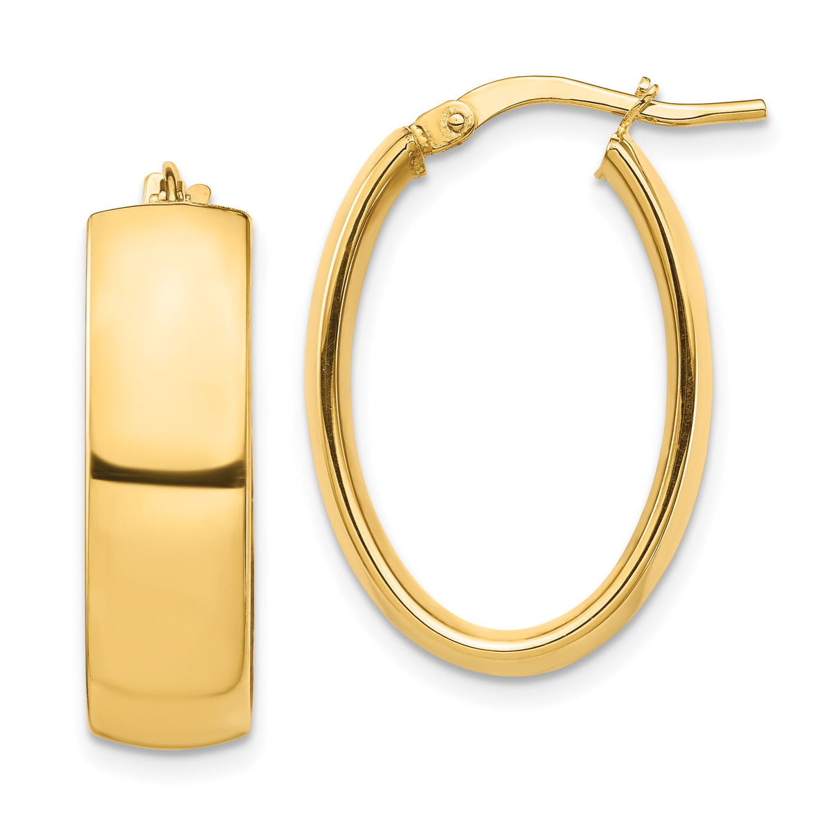 14k High Polished 7mm Oval Hoop Earrings-TF1418