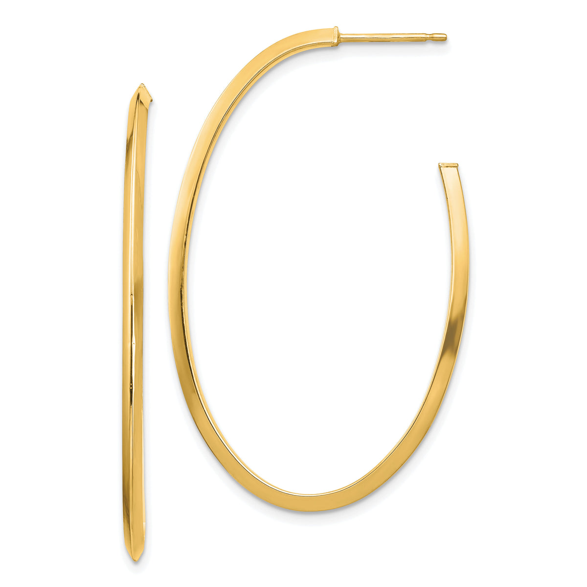 14k Polished Knife Edge Oval 2mm Post Dangle Earrings-TF1432