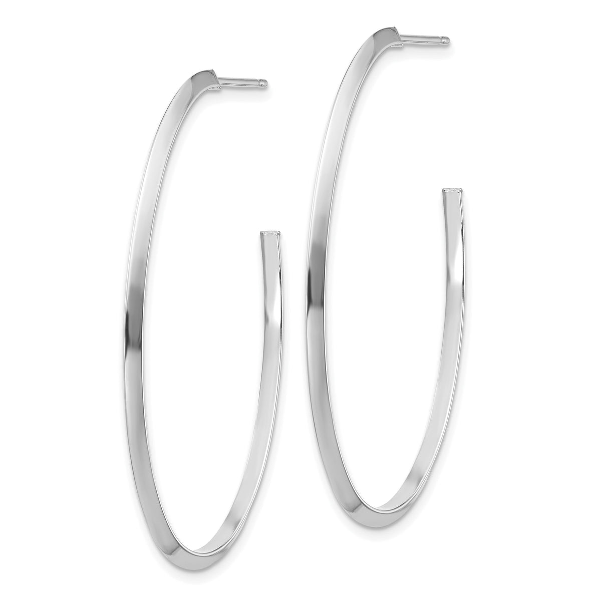 14k White Gold Polished Knife Edge Oval 2mm Post Dangle Earrings-TF1432W