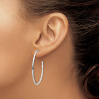 14k White Gold Polished Knife Edge Oval 2mm Post Dangle Earrings-TF1432W