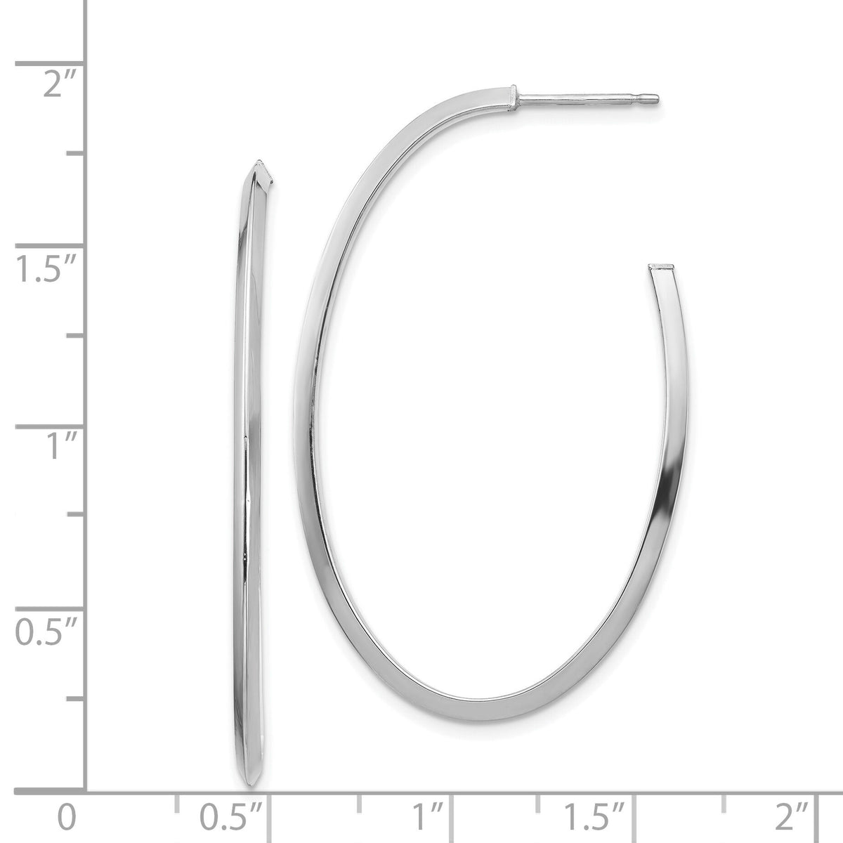 14k White Gold Polished Knife Edge Oval 2mm Post Dangle Earrings-TF1432W
