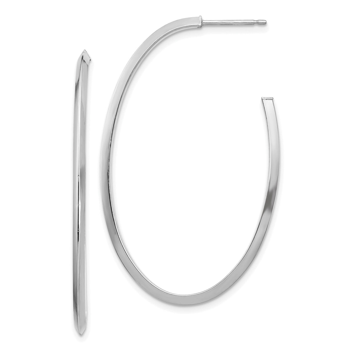 14k White Gold Polished Knife Edge Oval 2mm Post Dangle Earrings-TF1432W