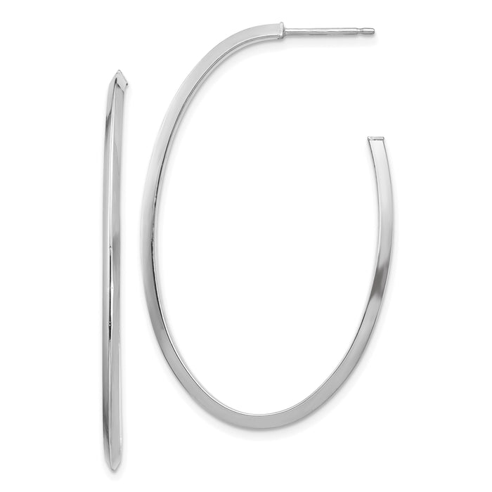 14k White Gold Polished Knife Edge Oval 2mm Post Dangle Earrings-TF1432W