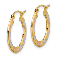 14k w/White and Rose Rhodium Diamond-cut Hoop Earrings-TF1442