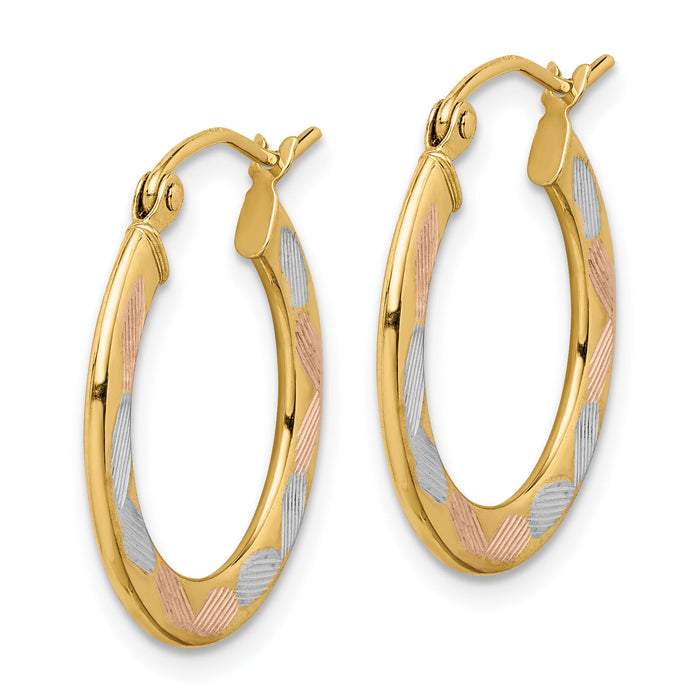 14k w/White and Rose Rhodium Diamond-cut Hoop Earrings-TF1442