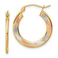 14k w/White and Rose Rhodium Diamond-cut Hoop Earrings-TF1442