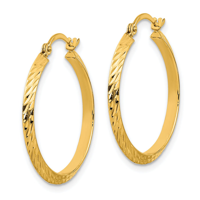 14K Polished Diamond-Cut Hoop Earrings-TF1446