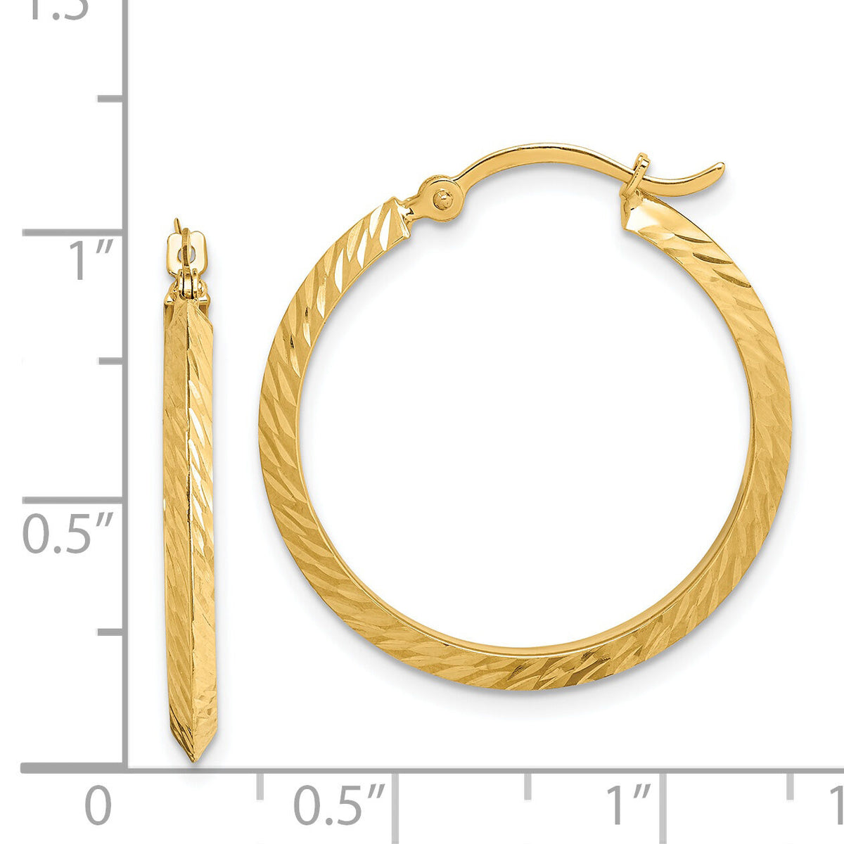 14K Polished Diamond-Cut Hoop Earrings-TF1446