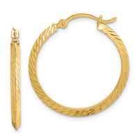 14K Polished Diamond-Cut Hoop Earrings-TF1446