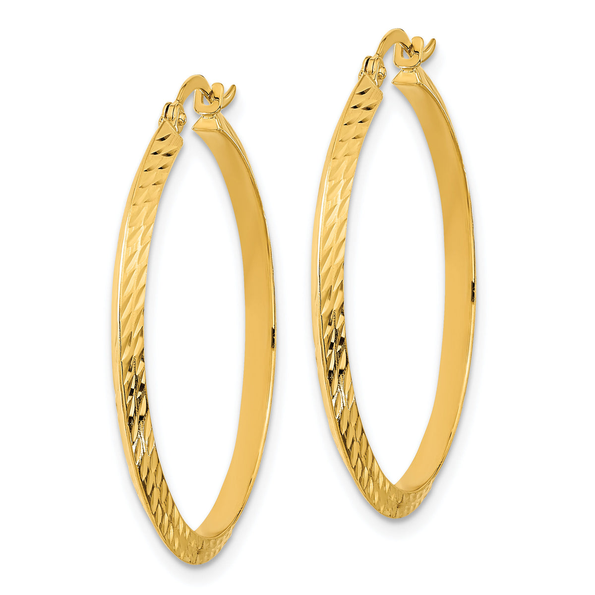 14K Polished Diamond-Cut Hoop Earrings-TF1447